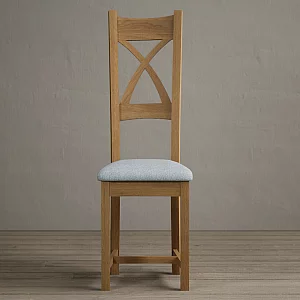 Extending Hertford 100cm 130cm Solid Oak Pedestal Dining Table with 6 Linen Natural Solid Oak Chairs