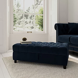 Mayfair Dark Blue Velvet Storage Footstool