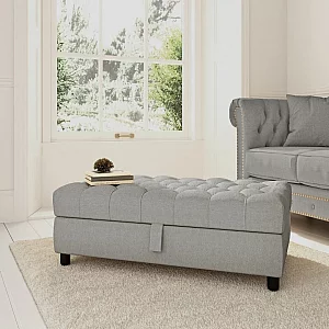 Mayfair Grey Linen Fabric Storage Footstool