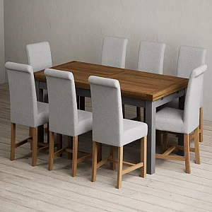 Extending Buxton 180cm Oak and Charcoal Grey Painted Dining Table with 8 Grey Braced Chairs