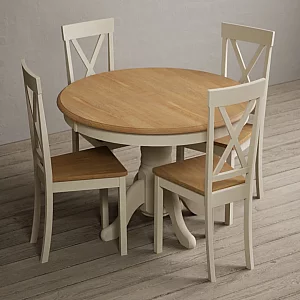 Hertford 120cm Fixed Top Oak and Cream Painted Dining Table with 6 Linen Hertford Chairs