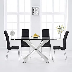 Canova 160cm Glass Dining Table with 4 Black Enzo Chairs
