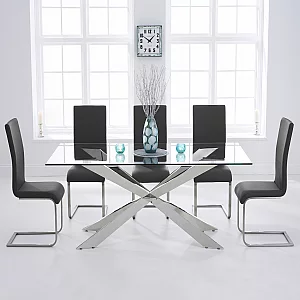 Canova 200cm Glass Dining Table with 6 Black Austin Chairs