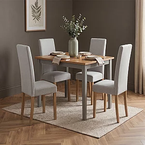 Kendal 115cm Solid Oak and Light Grey Painted Dining Table with 4 Grey Lila Chairs