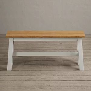 Kendal Large Solid Oak and Signal White Painted Bench