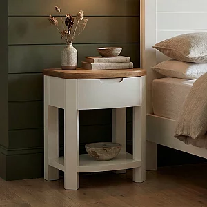Bradwell Oak and Signal White Painted 1 Drawer Bedside Chest