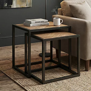 Herringbone Solid Oak Nest of Tables