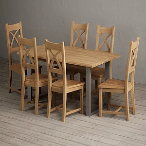 Parker 160cm Solid Oak Dining Table with 6 Oak Natural Chairs