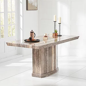 Carvelle 200cm Brown Pedestal Marble Dining Table