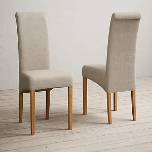 Thetford 180cm Oak Dining Table with Thetford 45cm Oak Extensions with 6 Natural Scroll Back Chairs