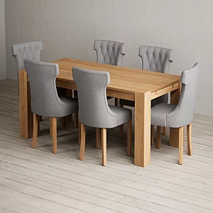 Sheringham 200cm Solid Oak Dining Table with 8 Natural Clara Chairs