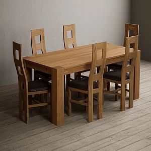 Sheringham 200cm Solid Oak Dining Table with 6 Brown Natural Chairs