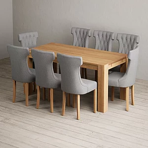 Sheringham 200cm Solid Oak Dining Table with 8 Grey Clara Chairs