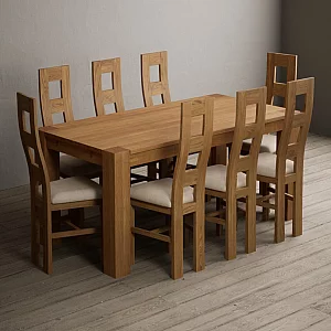 Sheringham 200cm Solid Oak Dining Table with 8 Linen Natural Chairs