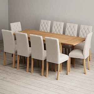 Extending Thetford 150cm Solid Oak Table with 10 Natural Isabella Chairs