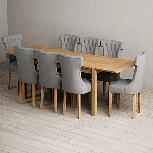 Extending Thetford 180cm Solid Oak Dining Table with 8 Grey Clara Chairs