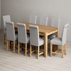 Thetford 180cm Oak Dining Table with 8 Grey Braced Chairs