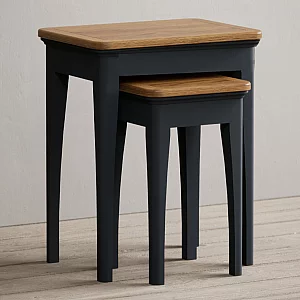 Bridstow Oak and Blue Painted Nest Of Tables