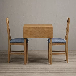 Extending York 70cm Solid Oak Dining Table with 2 Blue York Chairs