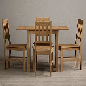 Extending York 70cm Solid Oak Drop Leaf Dining Table with 4 Oak York Chairs