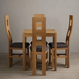 York 80cm Solid Oak Dining Table with 2 Light Grey Natural Chairs