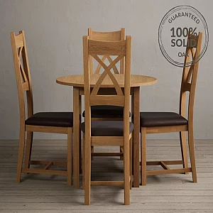 Extending York 90cm Solid Oak Dining Table with 2 Brown Natural Solid Oak Chairs