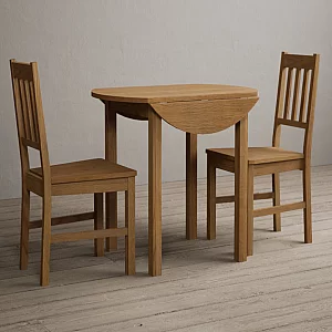 Extending York 90cm Solid Oak Dining Table with 4 Oak York Chairs