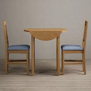 Extending York 90cm Solid Oak Dining Table with 2 Blue York Chairs