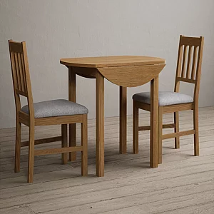 Extending York 90cm Solid Oak Dining Table with 2 Light Grey York Chairs