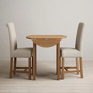 Extending York 90cm Solid Oak Dining Table with 2 Natural Braced Chairs