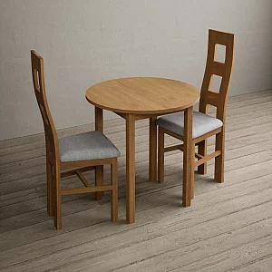 Extending York 90cm Solid Oak Dining Table with 2 Light Grey Natural Chairs