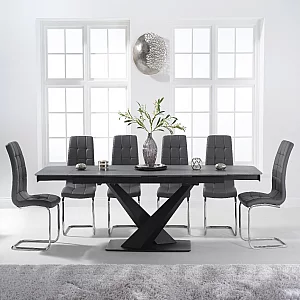 Extending Jacob 180cm Grey Stone Dining Table with 6 Grey Vigo Chairs