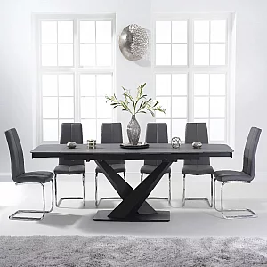 Extending Jacob 180cm Grey Stone Dining Table with 10 Grey Gianni Chairs