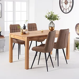 Thetford 150cm Oak Table with 4 Brown Larson Chairs