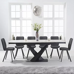 Extending Jacob 180cm White Ceramic Dining Table with 6 Grey Hendrick Chairs