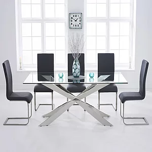 Canova 200cm Glass Dining Table with 8 Grey Austin Chairs