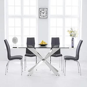 Canova 160cm Glass Dining Table with 4 Black Marco Chairs