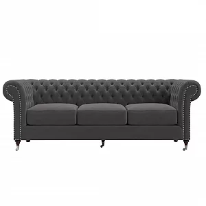 Kensington Chesterfield Dark Grey Velvet 3 Seater Sofa