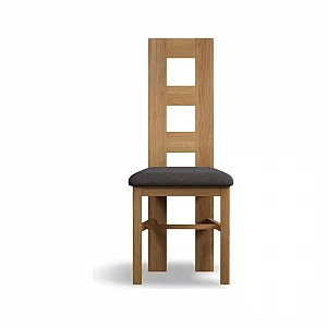 Natural Solid Oak Flow Back Dining Chairs Pair with Charcoal Grey Fabric Seat Pad