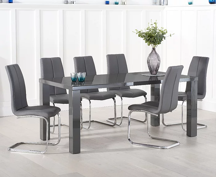 Seattle 200cm Dark Grey High Gloss Dining Table with 8 Grey Gianni Chairs