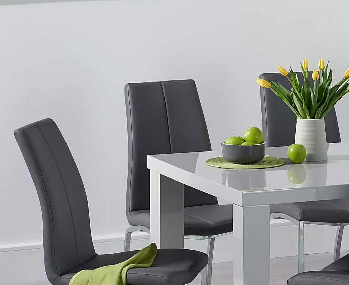Seattle 160cm Light Grey High Gloss Dining Table with 4 Grey Marco Chairs