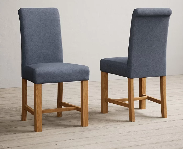 Extending Buxton 90cm Solid Oak Dining Table with 4 Blue Braced Chairs