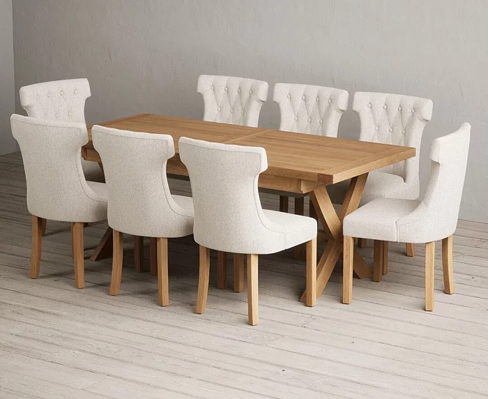 Extending Buckley 200cm Solid Oak Dining Table with 8 Natural Clara Chairs