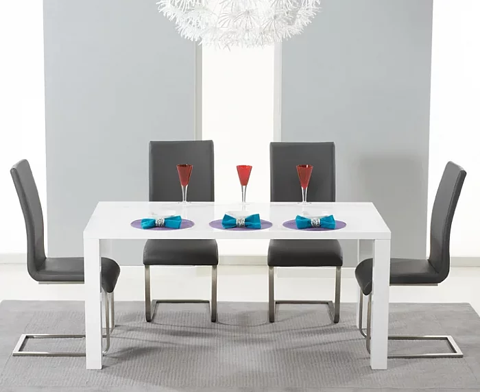 Seattle 160cm White High Gloss Dining Table with 4 Black Austin Chairs