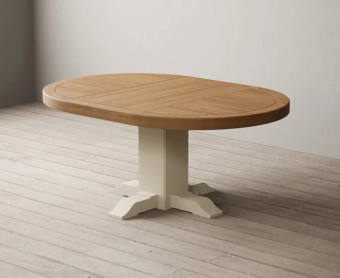 Extending Helmsley Oak and Cream Painted Pedestal Dining Table