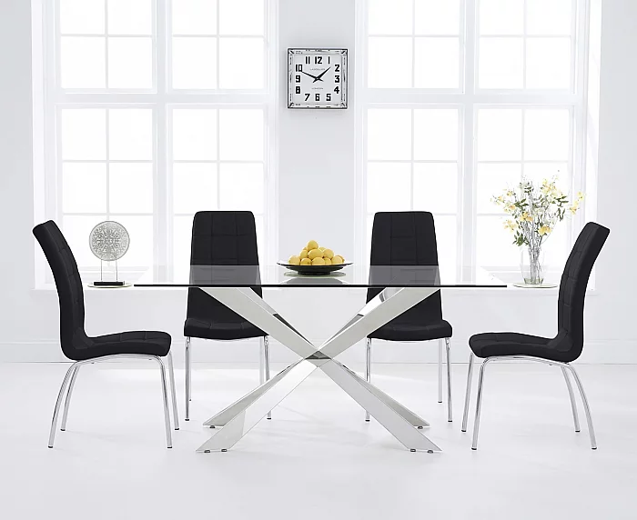 Canova 160cm Glass Dining Table with 8 Cream Enzo Chairs