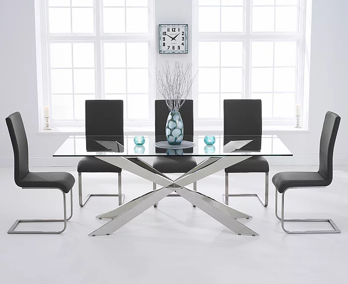Canova 200cm Glass Dining Table with 6 Black Austin Chairs