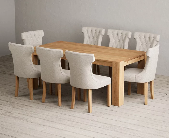 Sheringham 200cm Solid Oak Dining Table with 8 Natural Clara Chairs