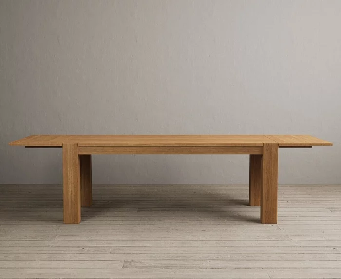 Sheringham 200cm Solid Oak Dining Table with 12 Natural Clara Chairs with Sheringham Oak Extensions Pair