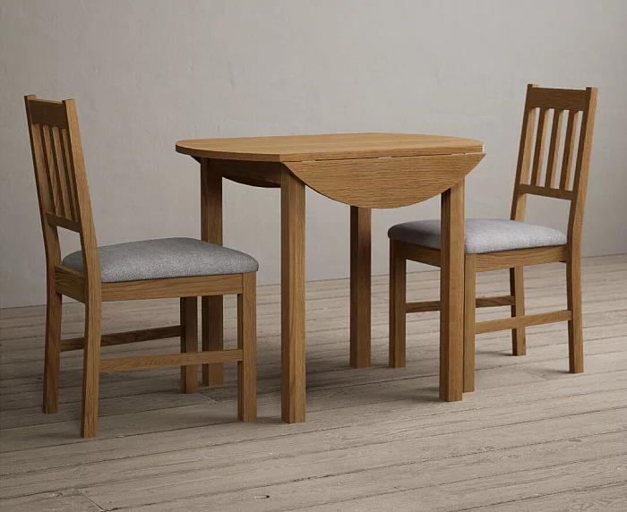 Extending York 90cm Solid Oak Dining Table with 4 Light Grey York Chairs
